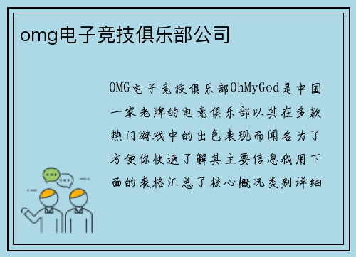 omg电子竞技俱乐部公司